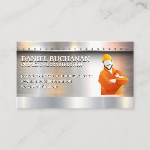 Construction Worker Metallic Brushed Rivets Business Card