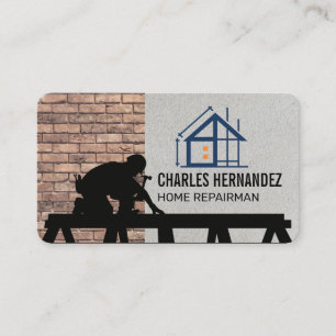 Construction Worker on Roof   General Contractor Business Card