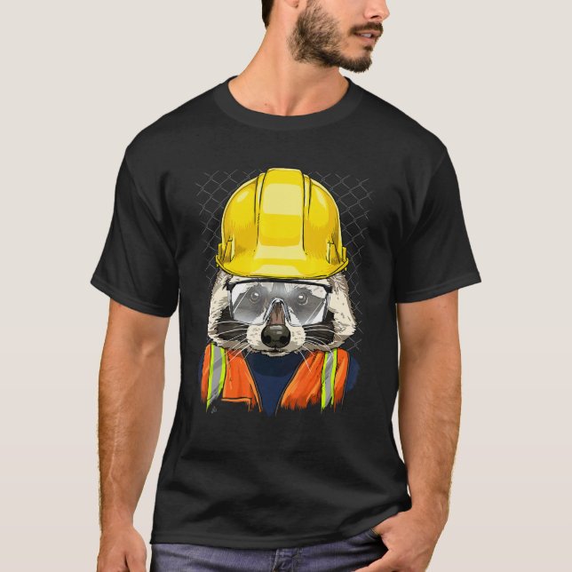 Construction Worker Raccoon Laborer Animal Raccoon T-Shirt (Front)
