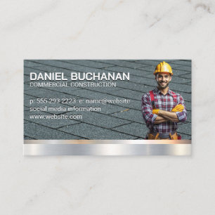 Construction Worker   Roof   Metal Business Card