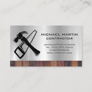 Construction Worker   Saw and Hammer Logo Business Card