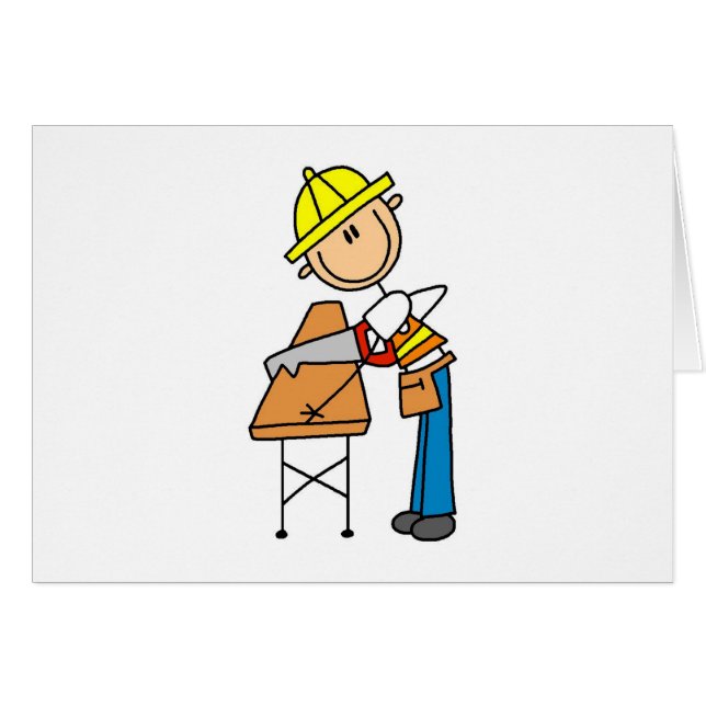 Construction Worker Sawing Board Card (Front Horizontal)
