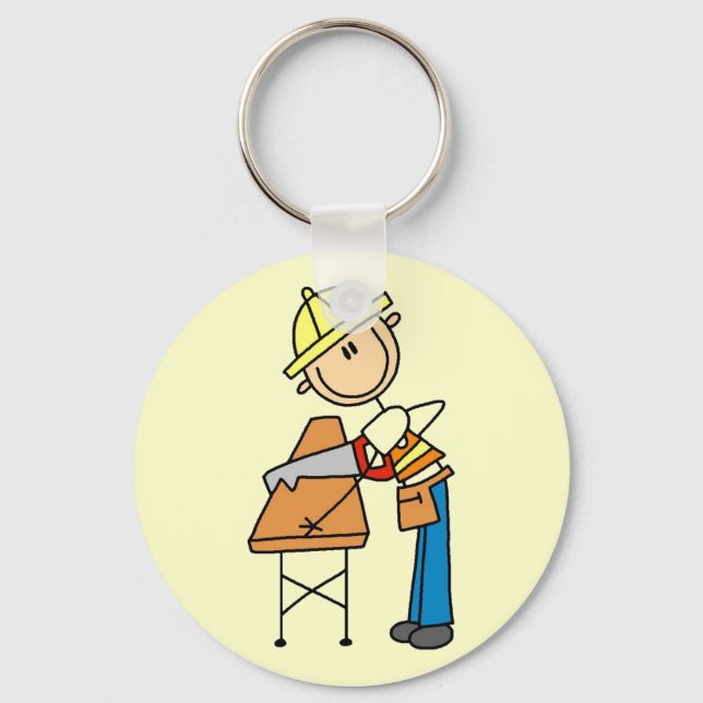 Construction Worker Sawing Board Key Ring (Front)
