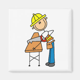 Construction Worker Sawing Board Magnet