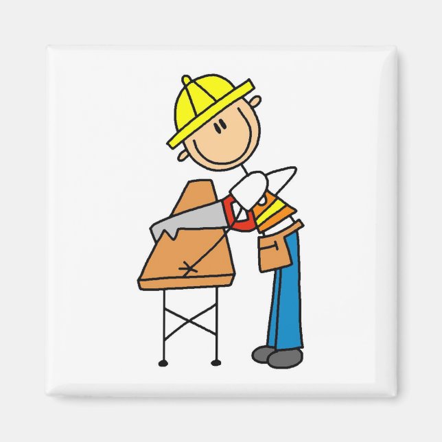 Construction Worker Sawing Board Magnet (Front)