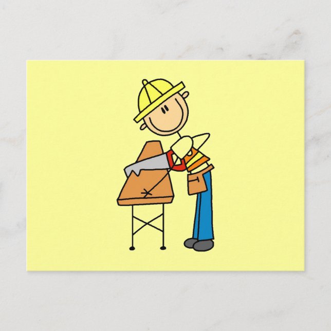 Construction Worker Sawing Board Postcard (Front)