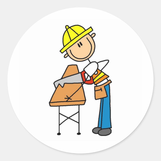 Construction Worker Sawing Board Sticker (Front)