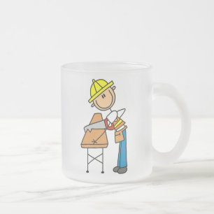 Construction Worker Sawing Lumber Gifts Frosted Glass Coffee Mug
