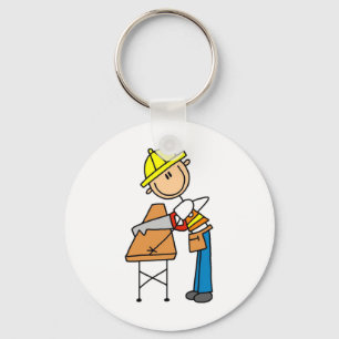 Construction Worker Sawing Lumber Gifts Key Ring