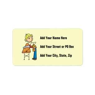 Construction Worker Sawing Lumber Gifts Label