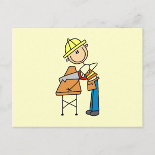 Construction Worker Sawing Lumber Gifts Postcard
