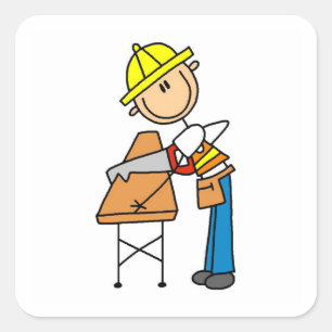 Construction Worker Sawing Lumber Gifts Square Sticker