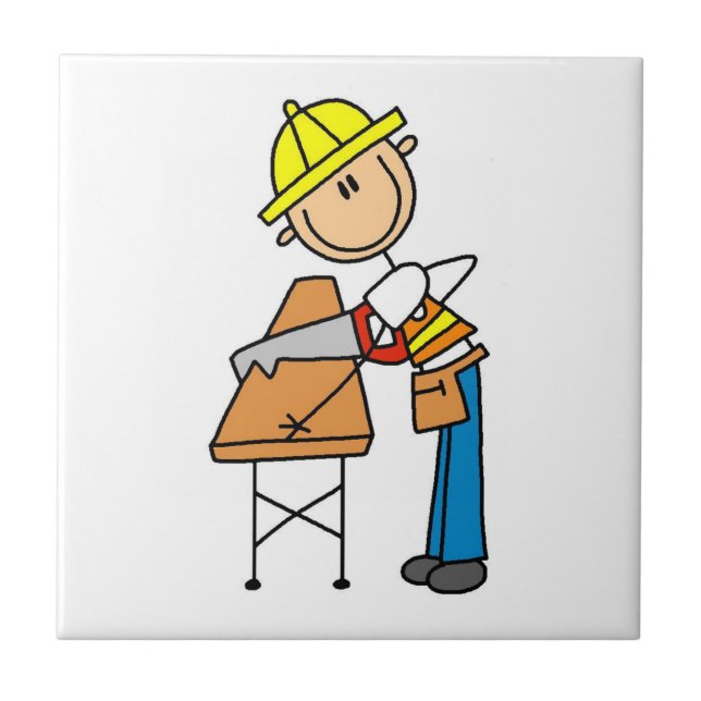 Construction Worker Sawing Lumber Gifts Tile (Front)