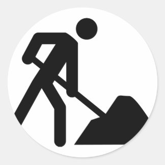 construction worker sign classic round sticker