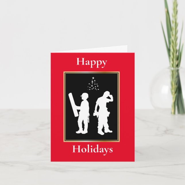 Construction Worker Silhouette Christmas Card (Front)