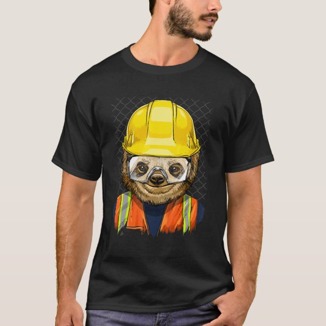 Construction Worker Sloth Laborer Lazy Animal Slot T-Shirt (Front)