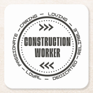 Construction Worker Square Paper Coaster