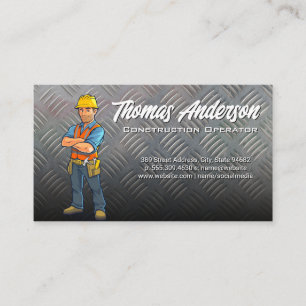 Construction Worker Steel Background Business Card