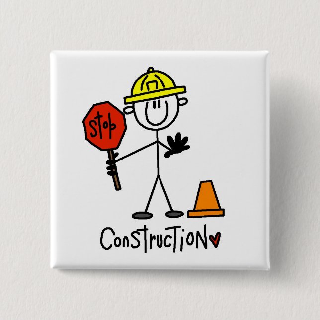 Construction Worker Stick Figure 15 Cm Square Badge (Front)