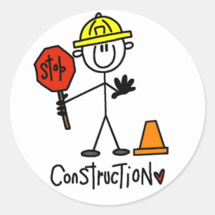 Construction Worker Stick Figure Classic Round Sticker