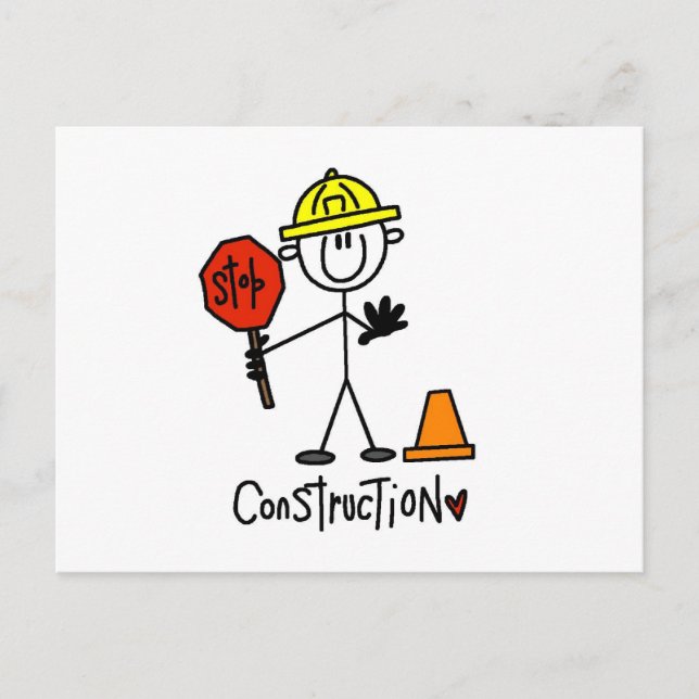 Construction Worker Stick Figure Postcard (Front)
