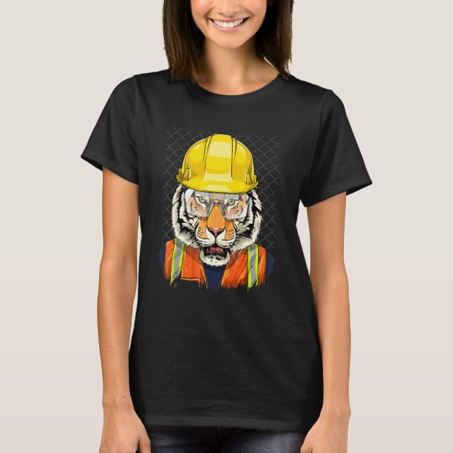 Construction Worker Tiger Laborer Wild Animal Tige T-Shirt (Front)