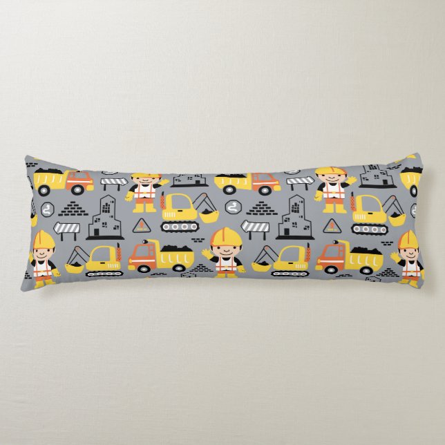 Construction Worker Tipper Truck Digger Pattern Body Cushion (Front)