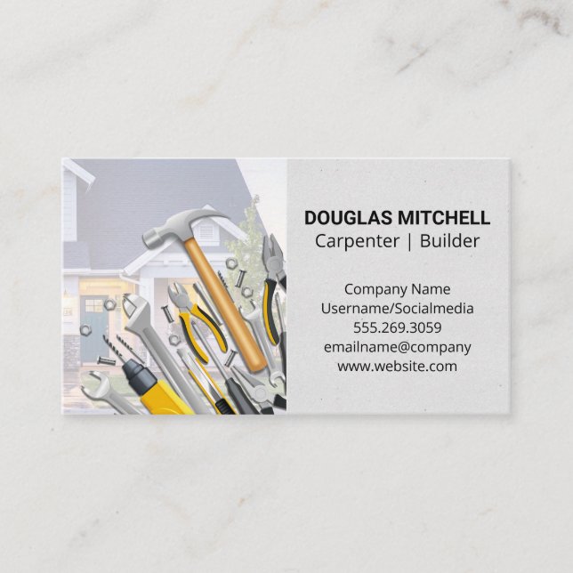 Construction Worker Tools | House Business Card (Front)