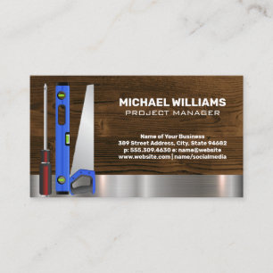 Construction Worker Tools   Wood Metal Business Card