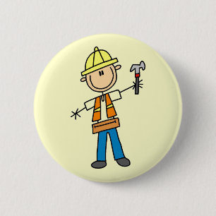 Construction Worker with Hammer 6 Cm Round Badge
