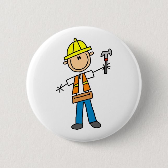 Construction Worker with Hammer Button (Front)