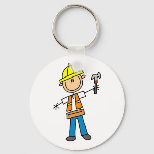 Construction Worker with Hammer Key Ring
