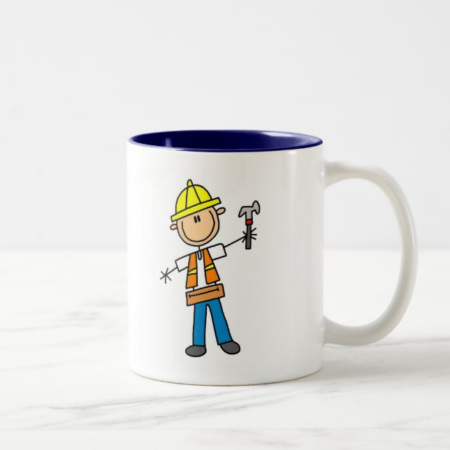 Construction Worker with Hammer Two-Tone Coffee Mug (Right)