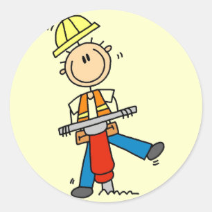 Construction Worker with Jack Hammer Classic Round Sticker