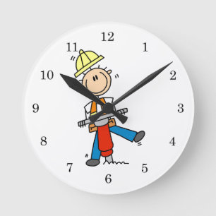 Construction Worker With Jack Hammer Gifts Round Clock