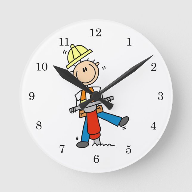 Construction  Worker With Jack Hammer Gifts Round Clock (Front)