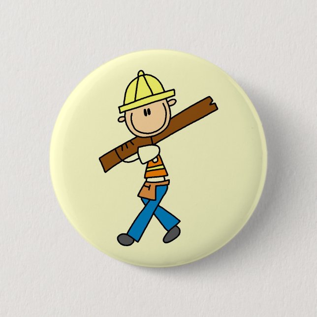 Construction Worker with Lumber 6 Cm Round Badge (Front)