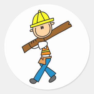 Construction Worker with Lumber Classic Round Sticker
