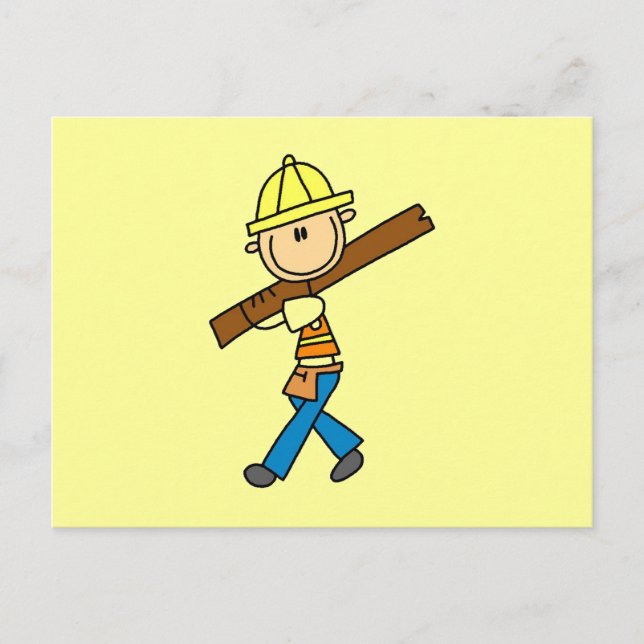 Construction Worker with Lumber Postcard (Front)