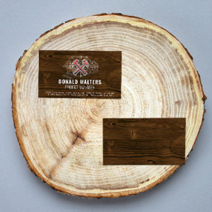 Construction Worker   Wood Background   Blueprints Business Card