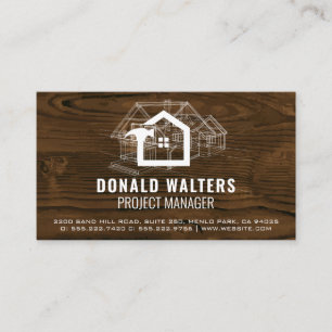 Construction Worker Wood Blueprints Business Card