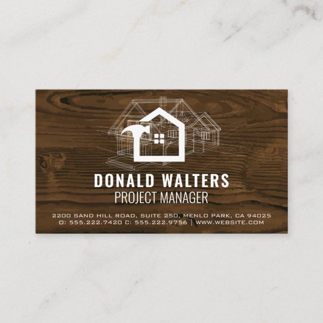 Construction Worker | Wood Blueprints  Business Card (Front)