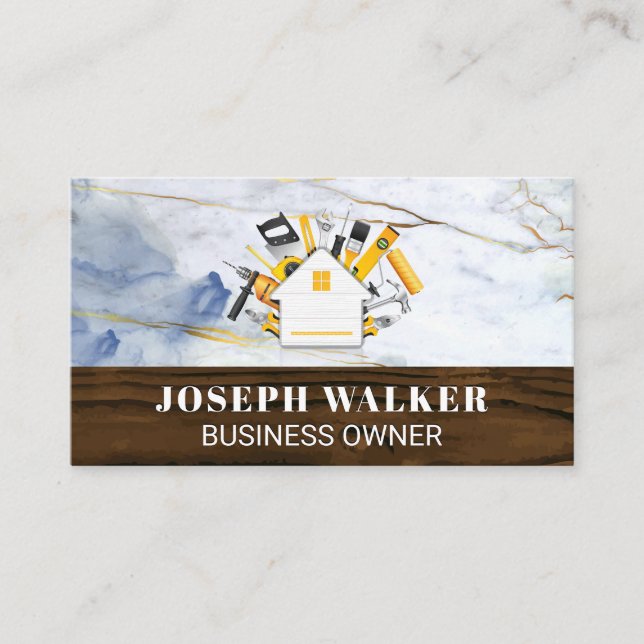 Construction Worker | Wood Board | Tools Business Card (Front)