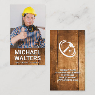 Construction Worker Wood Custom Image Photo Business Card