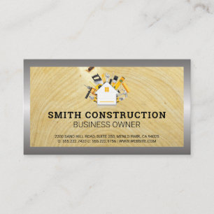 Construction Worker   Wood Grain Background Business Card