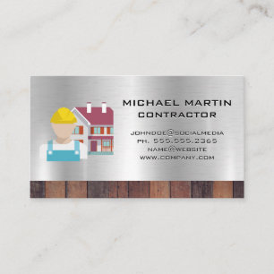 Construction Worker Wood Metal Business Card
