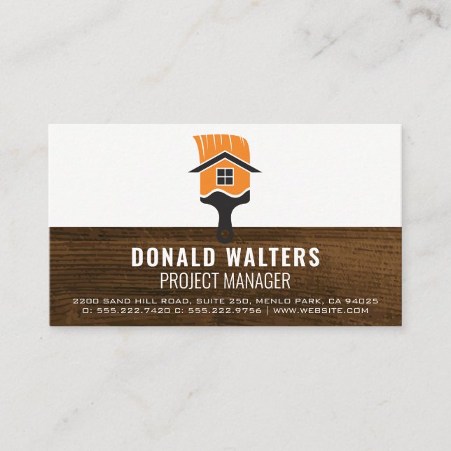 Construction Worker | Wood | Paint Brush Business Card (Front)
