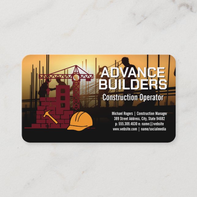 Construction | Workers on Site | Blue Collar Business Card (Front)