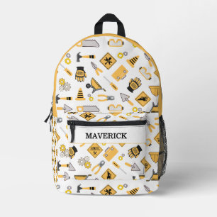 Construction Yellow And Black Boys  Printed Backpack