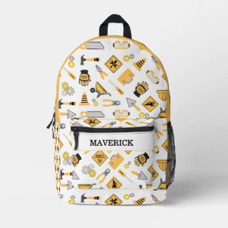 Construction Yellow And Black Boys  Printed Backpack